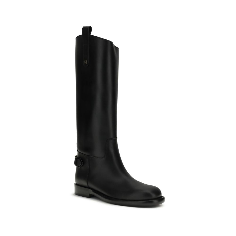 Burberry Black Calf Leather Bos Taurus Flat Boots