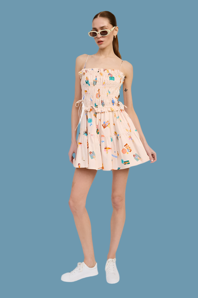 GATHERED POPLIN MIN DRESS